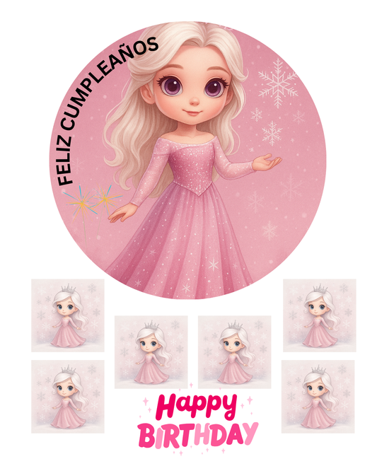 Transfer Princesa inspirada en la nieve – Hoja de arroz comestible lista para usar