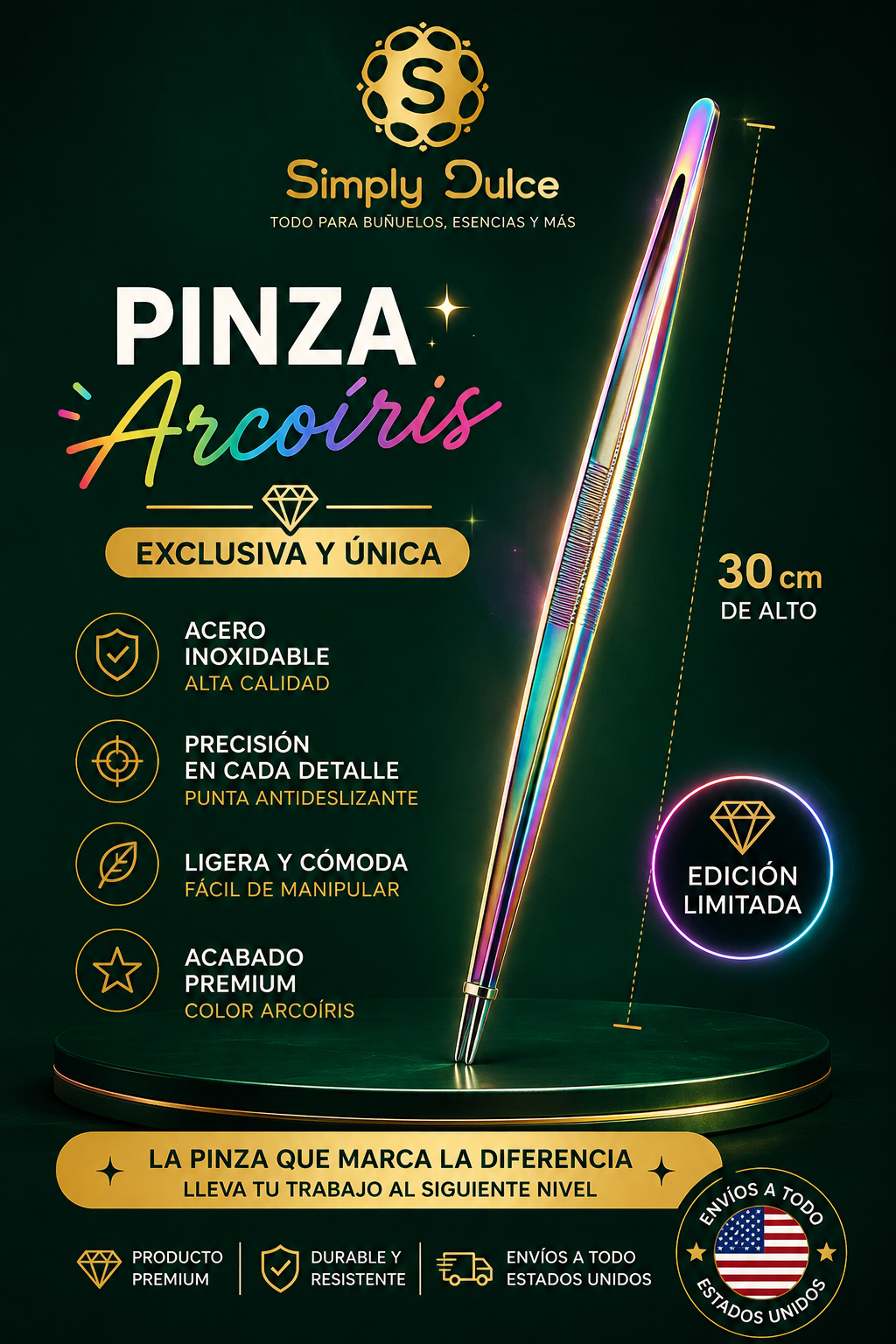 Pinzas de Acero Inoxidable Arcoíris – Edición Limitada (12”)