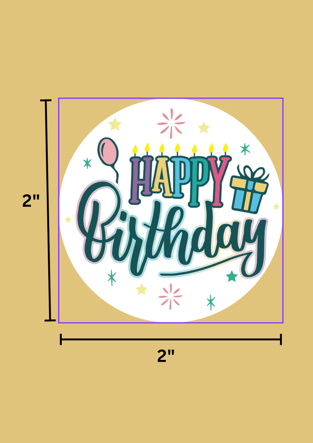 Stickers "Happy Birthday" – Pack de 50 (2” / 5 cm)