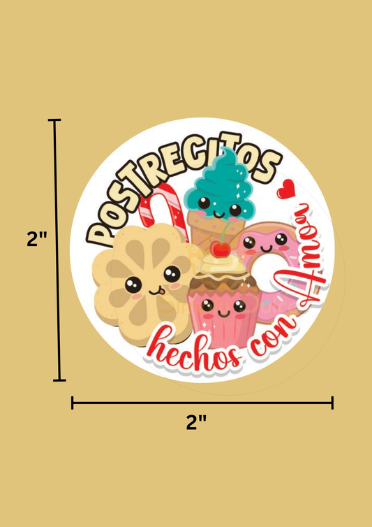 Stickers “Postrecitos Hechos con Amor” – Pack de 100 Unidades